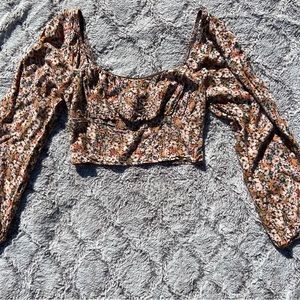 Floral Balloon Sleeve Crop Top - Medium, Wild Fable